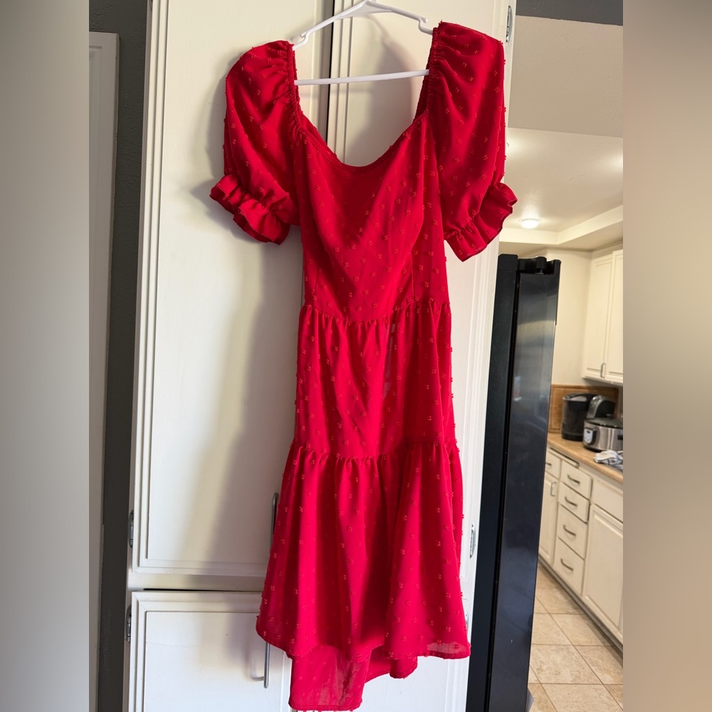 Elegant Red Puff Sleeve Dress